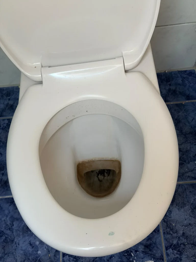 WC vor der Umzugsreinigung, mit starken Ablagerungen